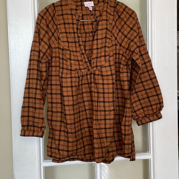 Isabel maternity plaid brown black long sleeve button down shirt size small - Picture 2 of 7